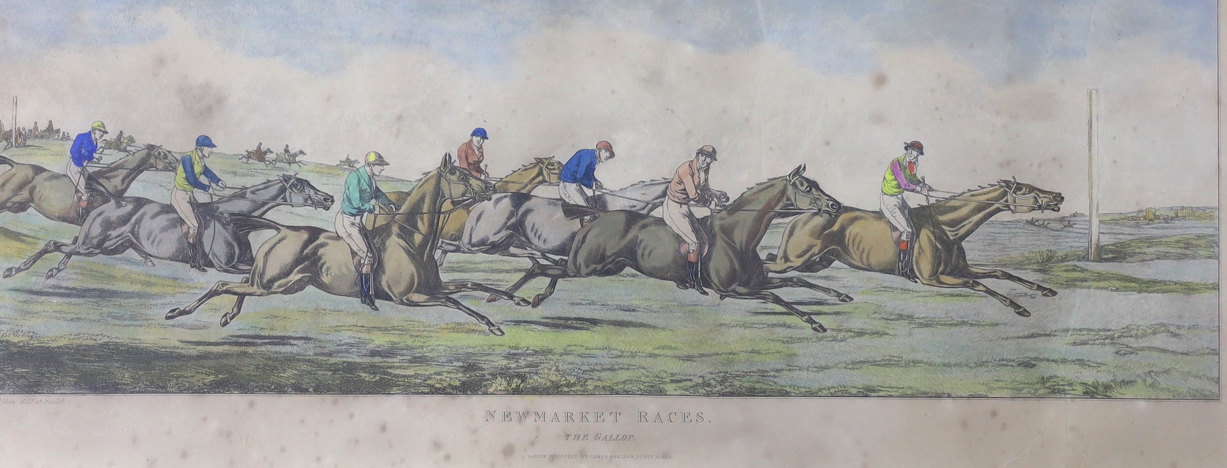 After Henry Alken, pair of coloured engravings, Newmarket Race's, 'The Gallop' and 'The Race', overall 29 x 73cm
